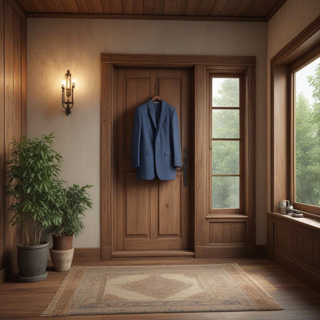 Young East Asian Man in Futuristic Suit Standing in a Cozy W...