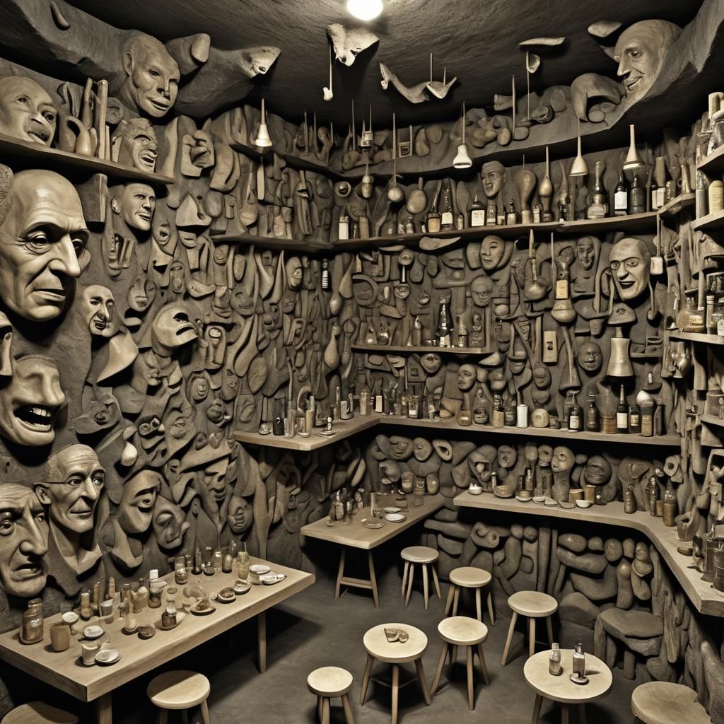 Beatnik Cafe Scene, Paris 1954, 3D Sculpted