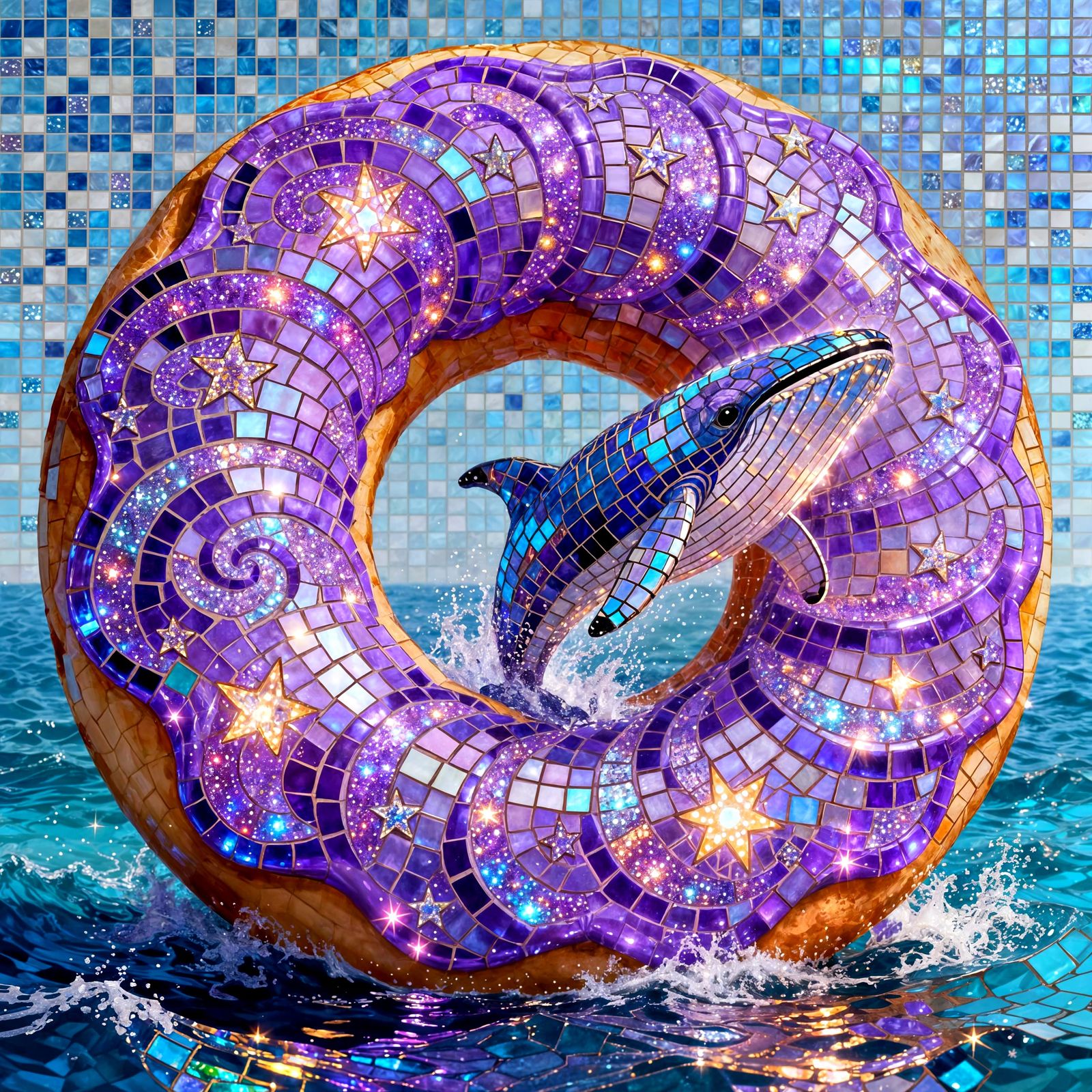 Whale Leaping Through Magical Mosaic Donut