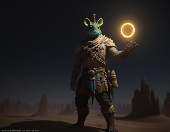 Bullywug Spellcaster in Desert Landscape, 3D Rendered