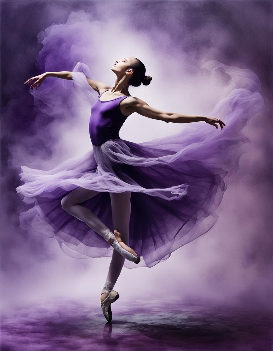 Ballet Dancer in Purple Fog: Surreal Portrait
