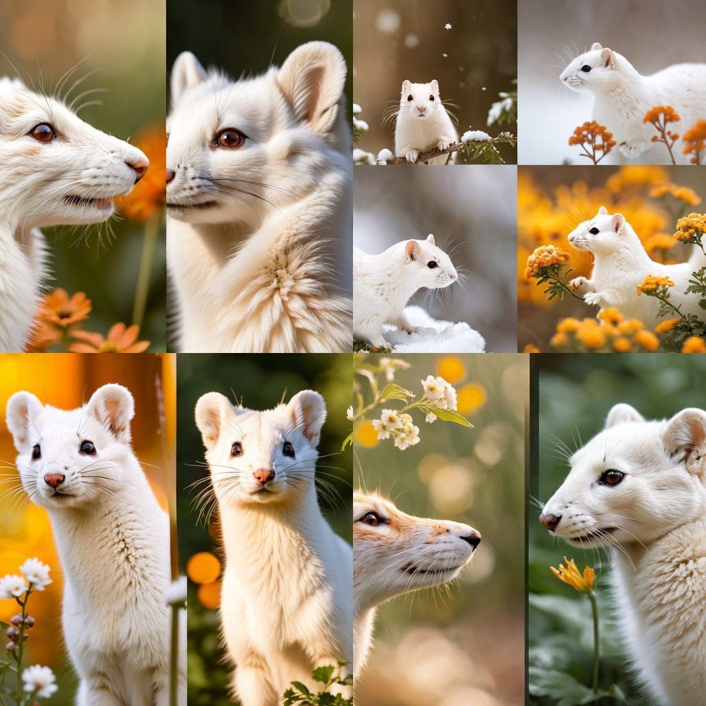 Split Screen: Ermine in Winter and Summer Gardens