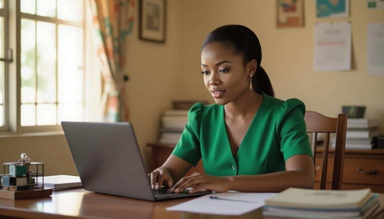 African Woman Reacts to Email in Abuja Home Office
