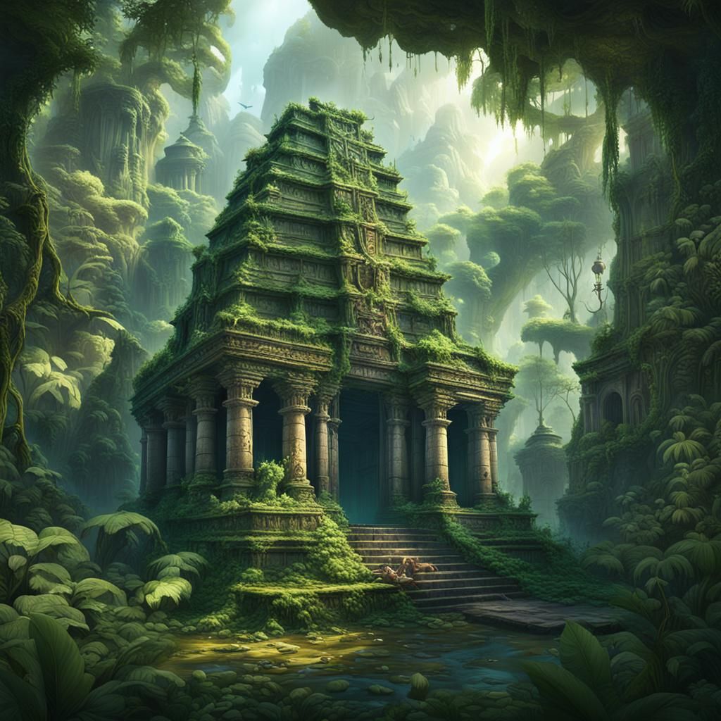 Ancient Jungle Temple Ruins in Detailed Matte Painting