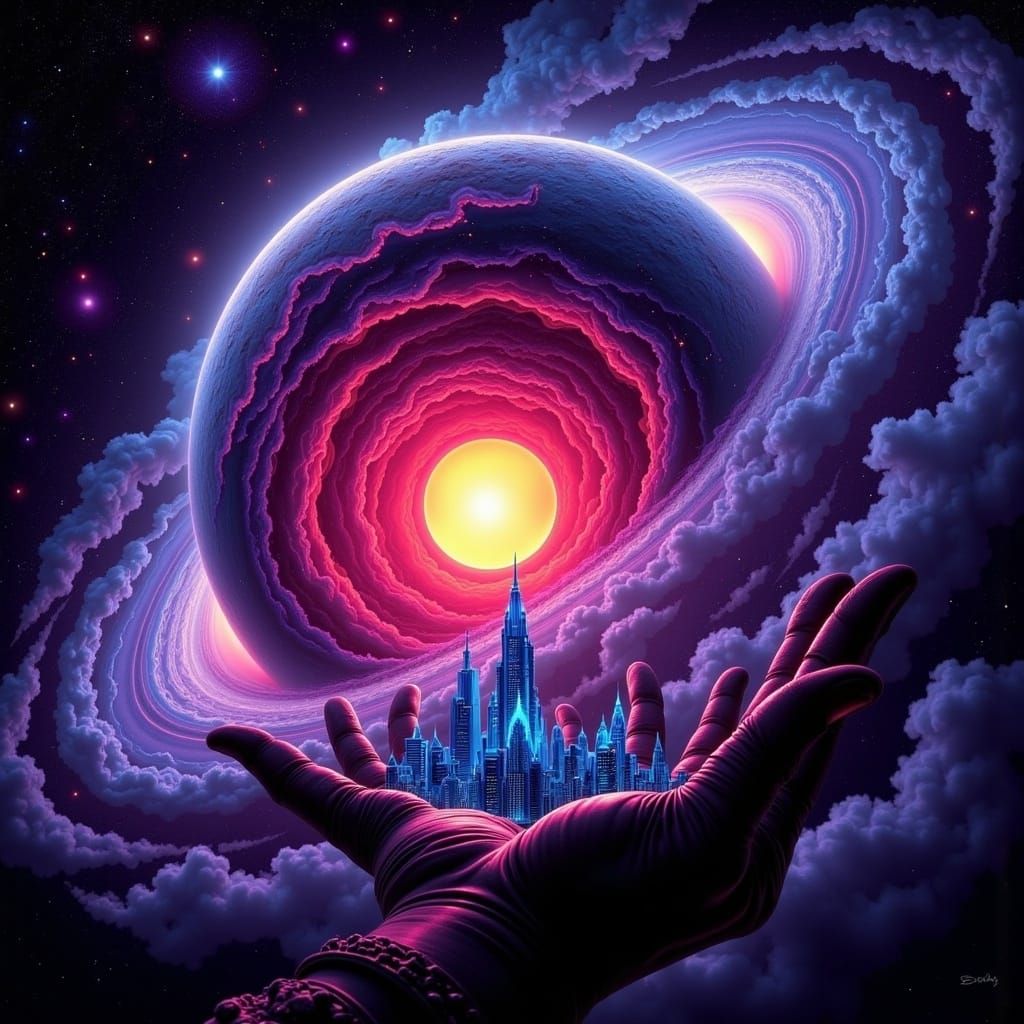 Ringed Planet Collision Creates Cyberpunk Entity