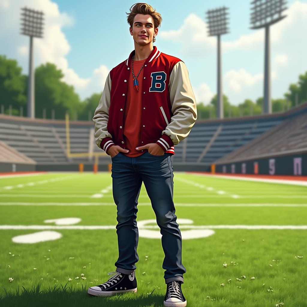 Confident Young Athlete Standing on Football Field