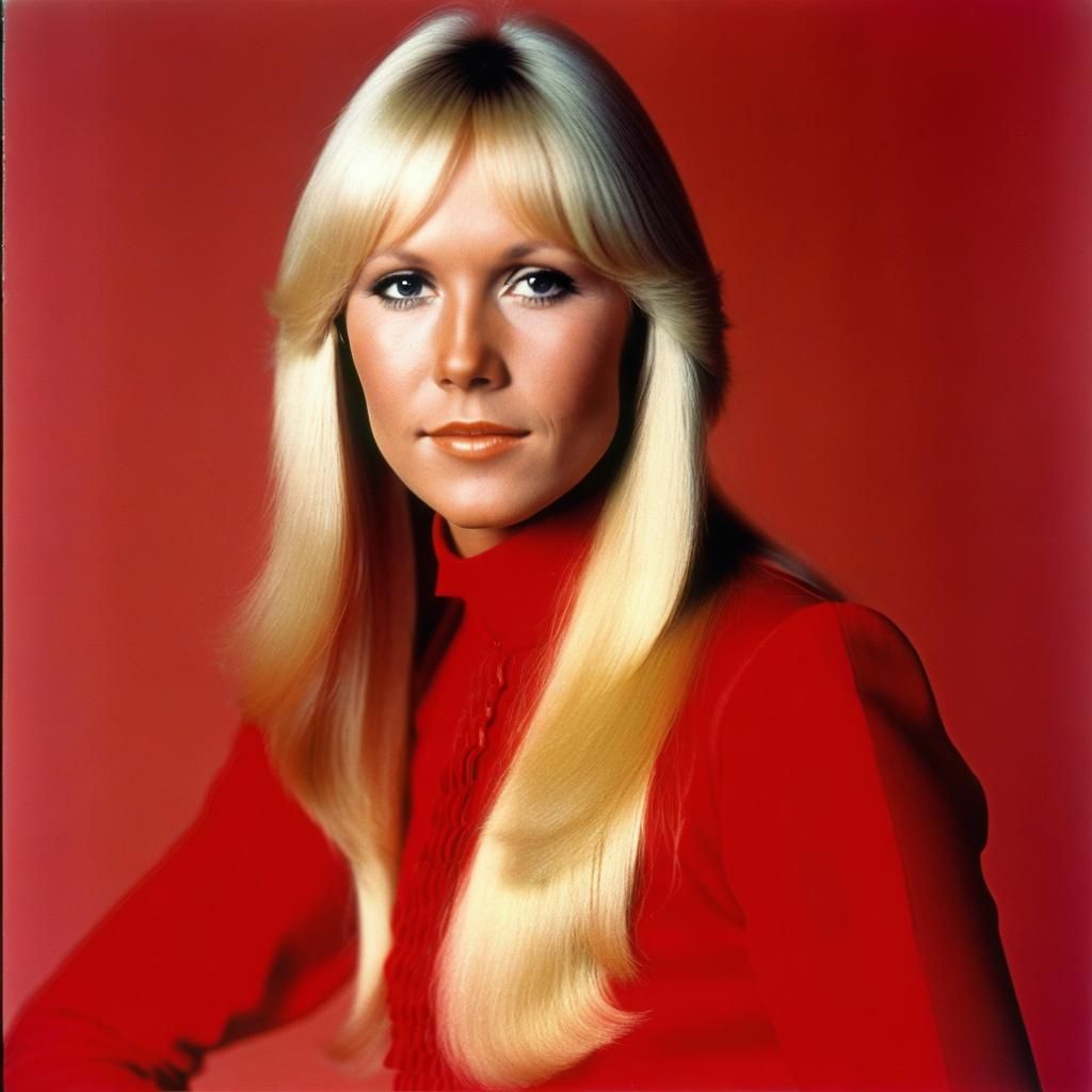 Young Woman with Blonde Hair in Red