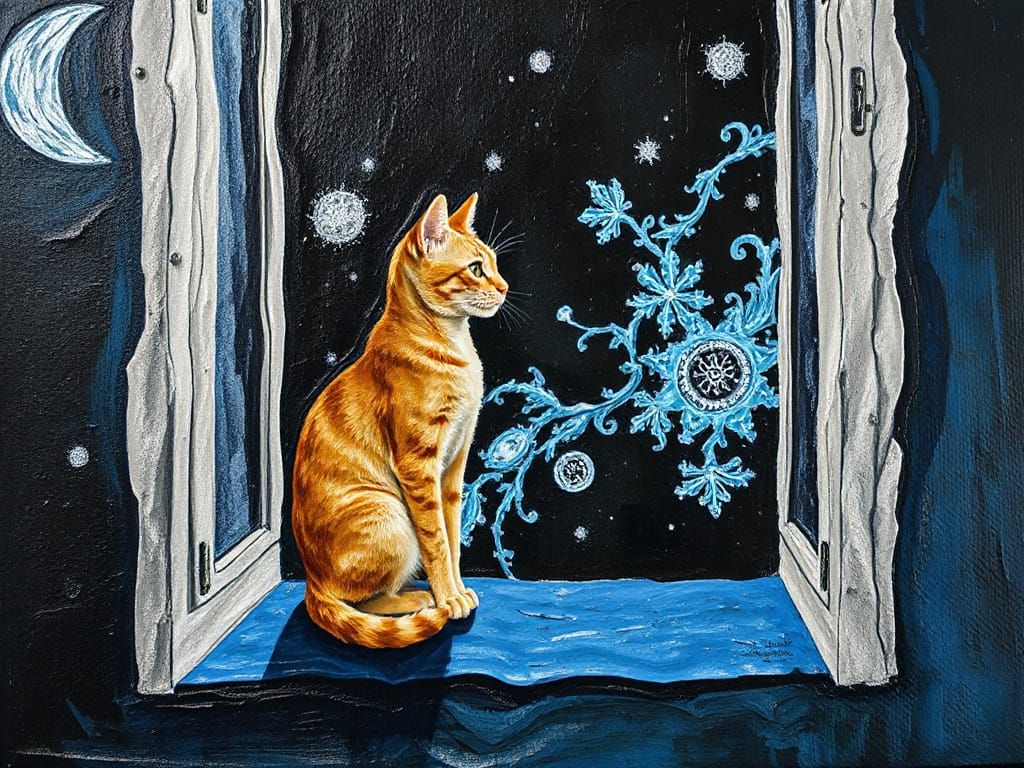 Escher-Inspired Ginger Cat in Textured Collage Art