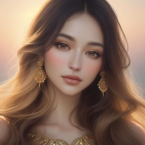 Ethereal Woman Portrait in Warm Light, Oil Painting