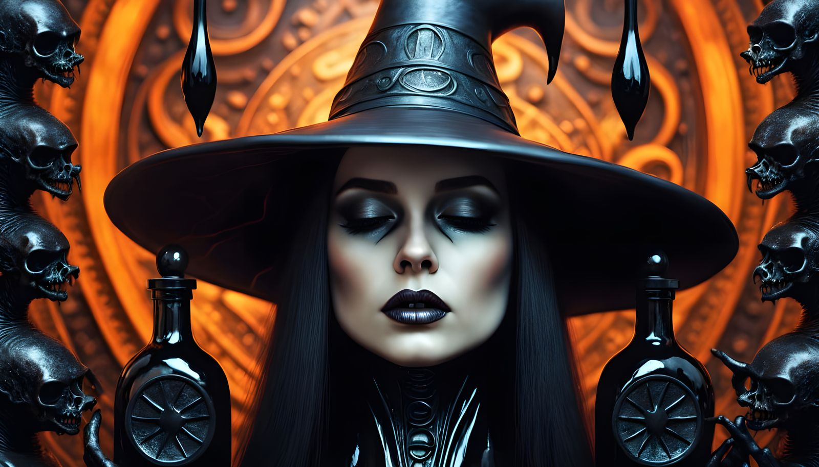 Hyperrealistic Witch with Potion Bottle Hat