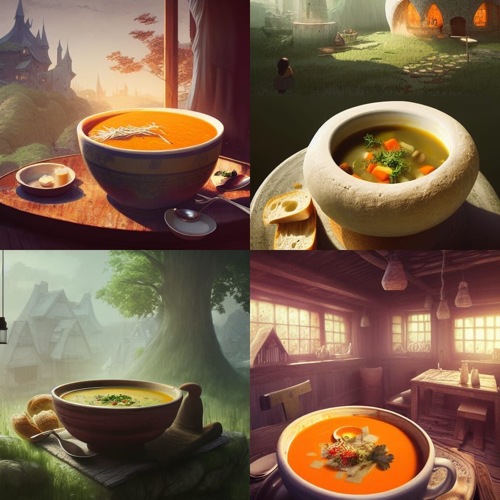 Comforting Soup in Bread Bowl, Studio Ghibli Style
