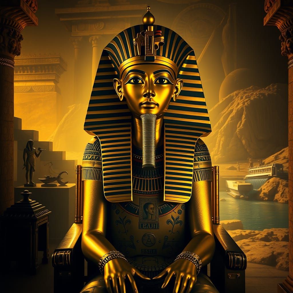 Majestic Golden Portrait of Ancient Egyptian Pharaoh