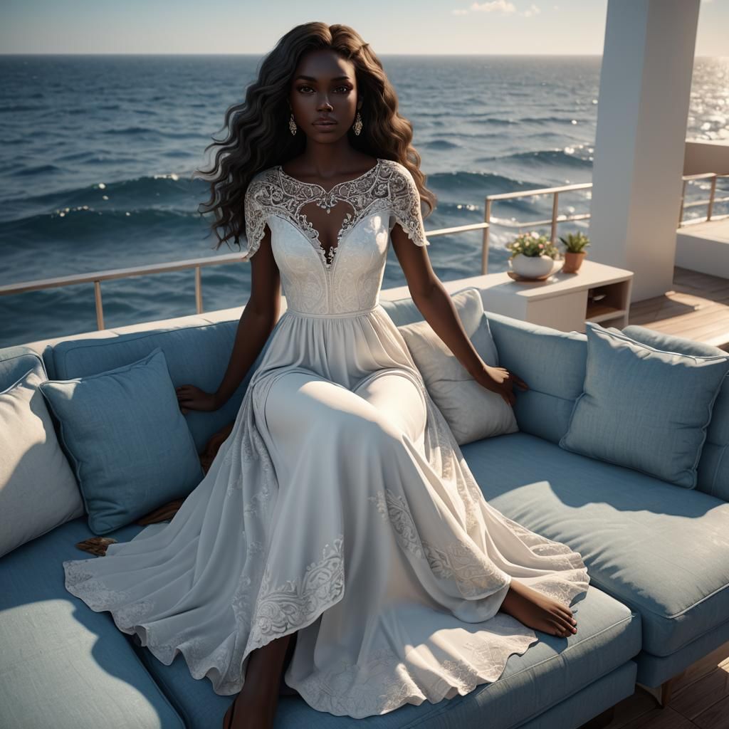 Ocean View Model in Soft White Dress