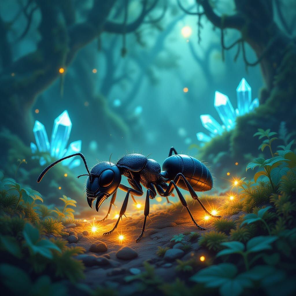 Enchanted Alien Forest: Bioluminescent Vines and Ant Skull