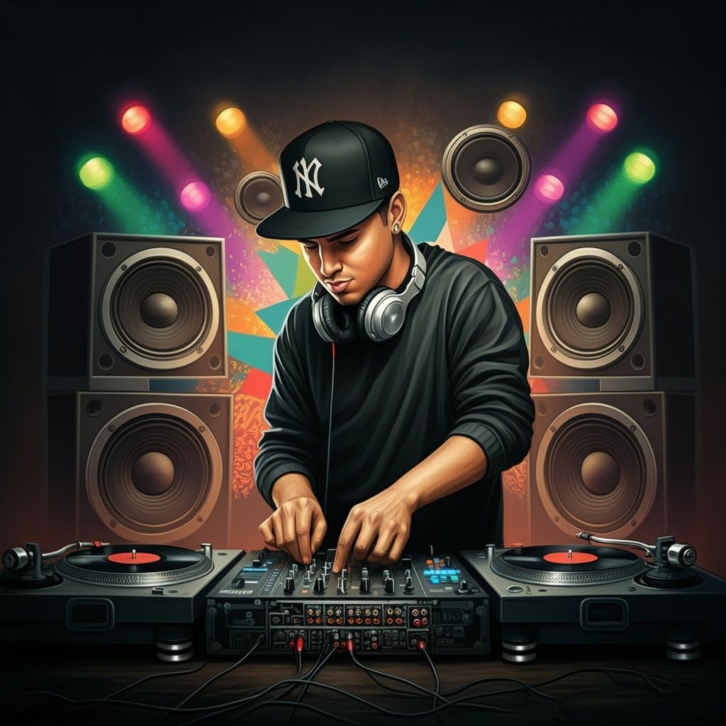 Cisco Kid DJ Mural in Futuristic Chicano Style