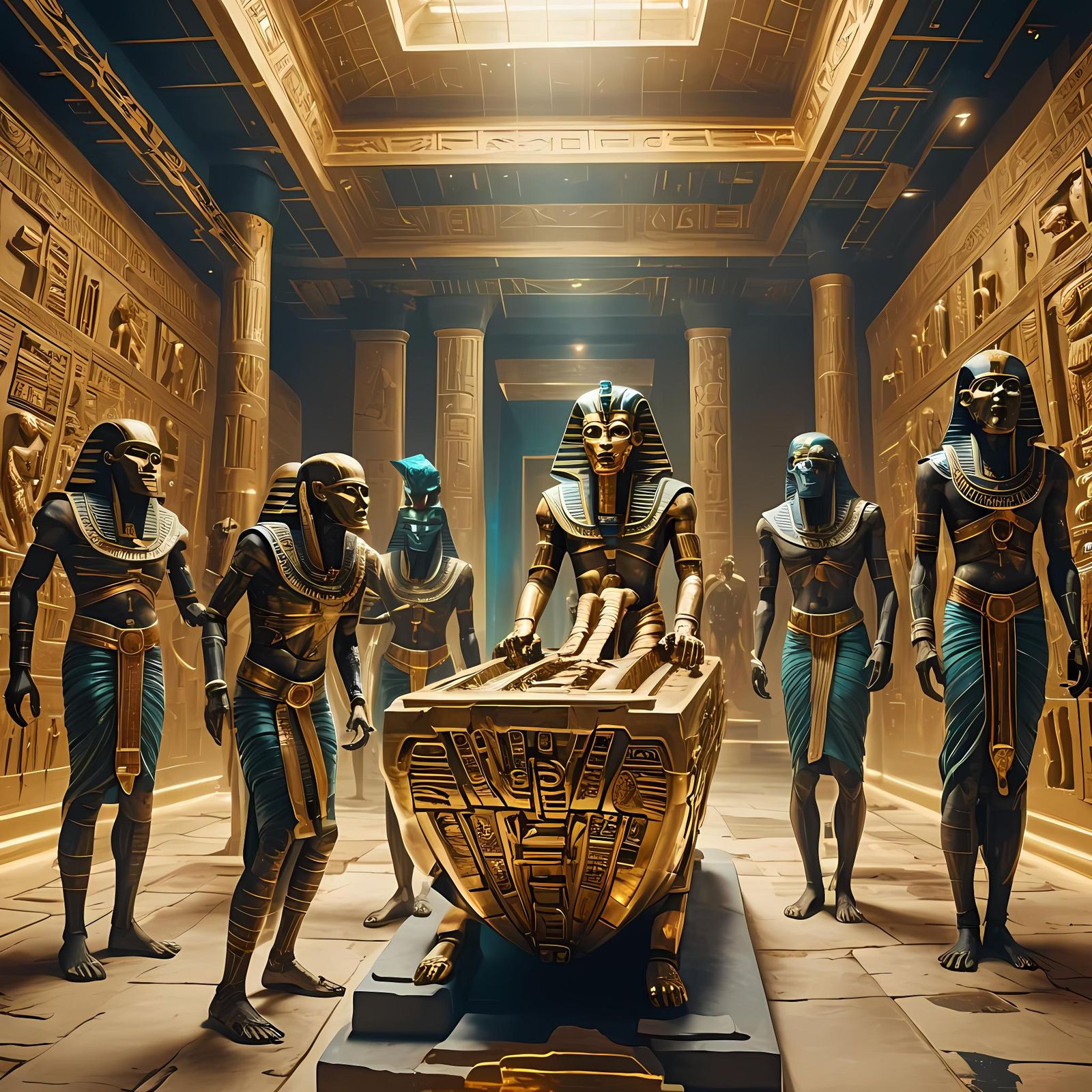 Mummies Attack Futuristic Museum: Detailed Matte Painting
