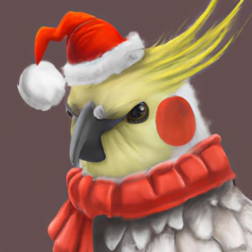 Festive Cockatiel in Christmas Hat: Digital Art