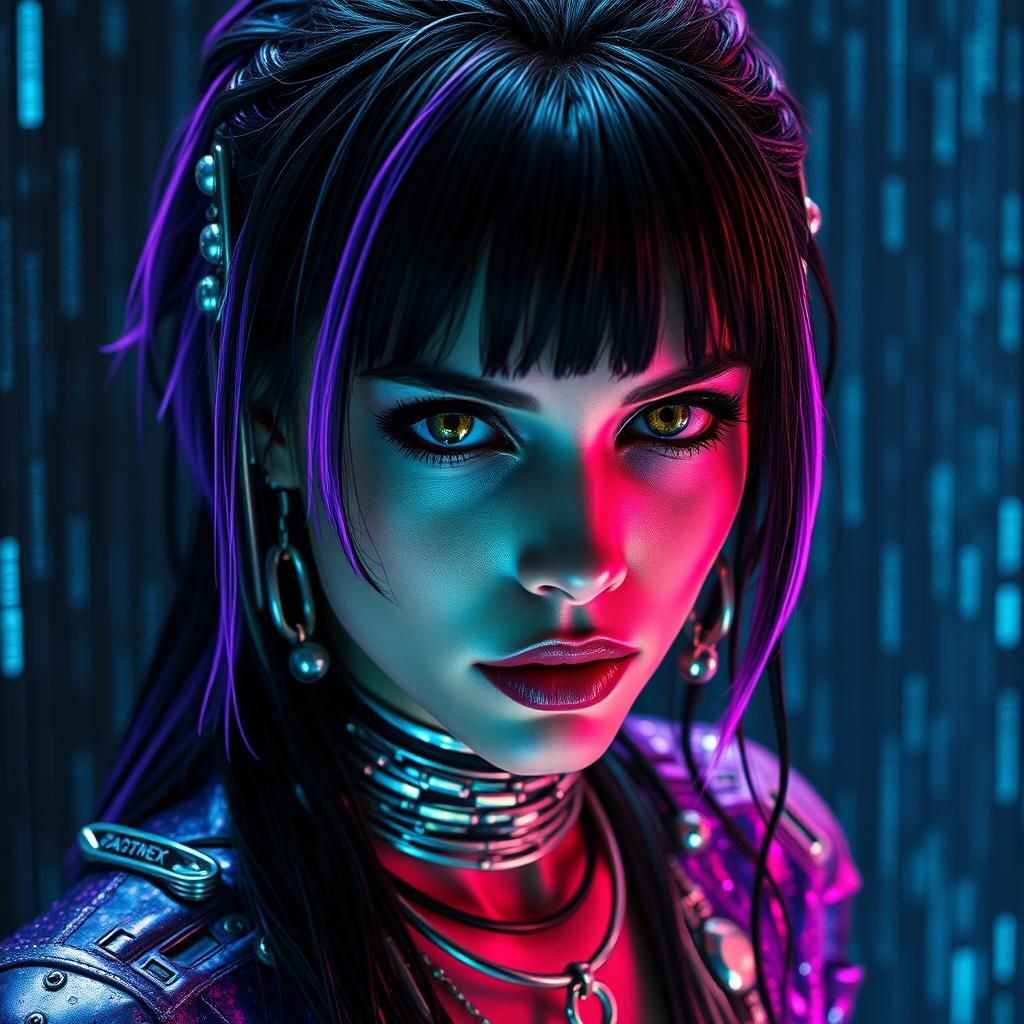 Cybernetic Woman in a Surreal Cyberpunk Dreamscape