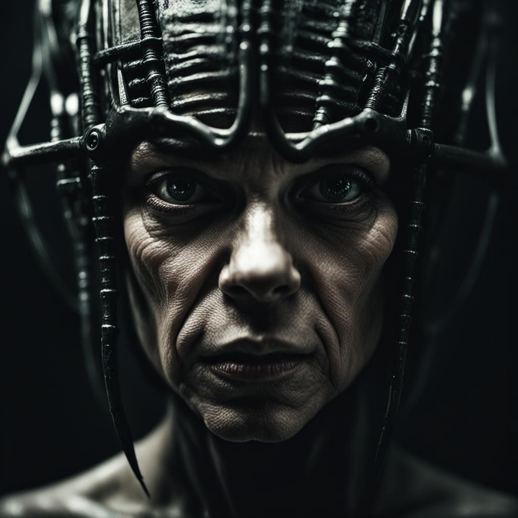 Dramatic Portrait in Style of Urban and Biomechanical Art