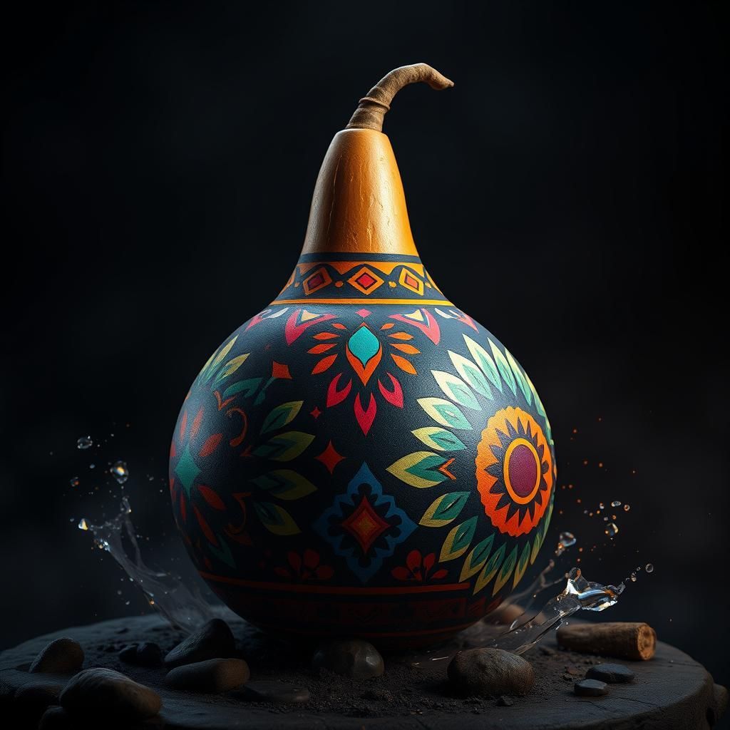 Native American Gourd with Vibrant Designs