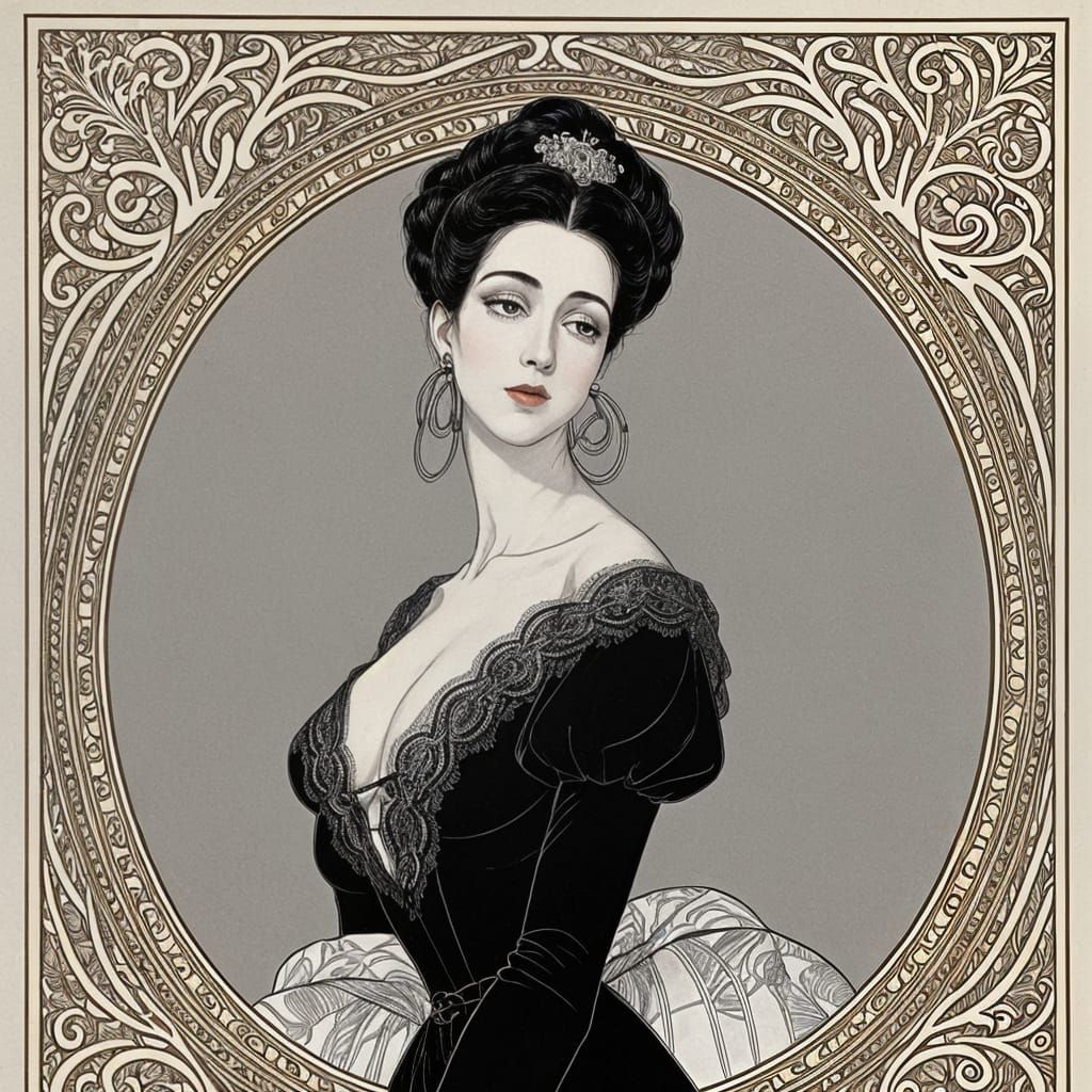 Elegant Woman in Aubrey Beardsley Style