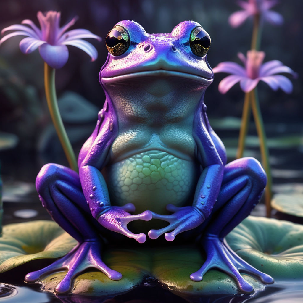 Mystical Purple frog wizard with whimsical vibes& intricatel...