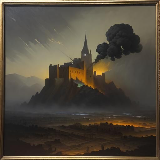 Mecha Battle in Jericho: An Impasto Oil Painting