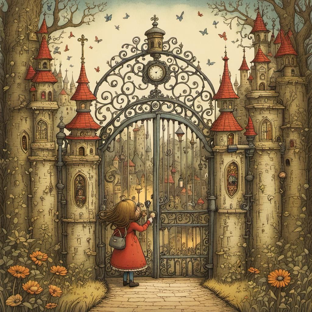 Girl with Ornate Key to Fairytale World
