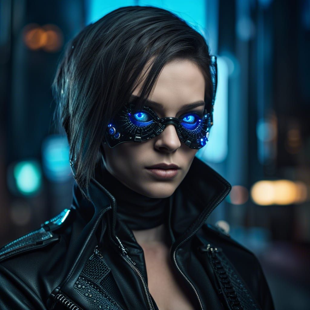 Hacker Woman Portrait in Cyberpunk Style