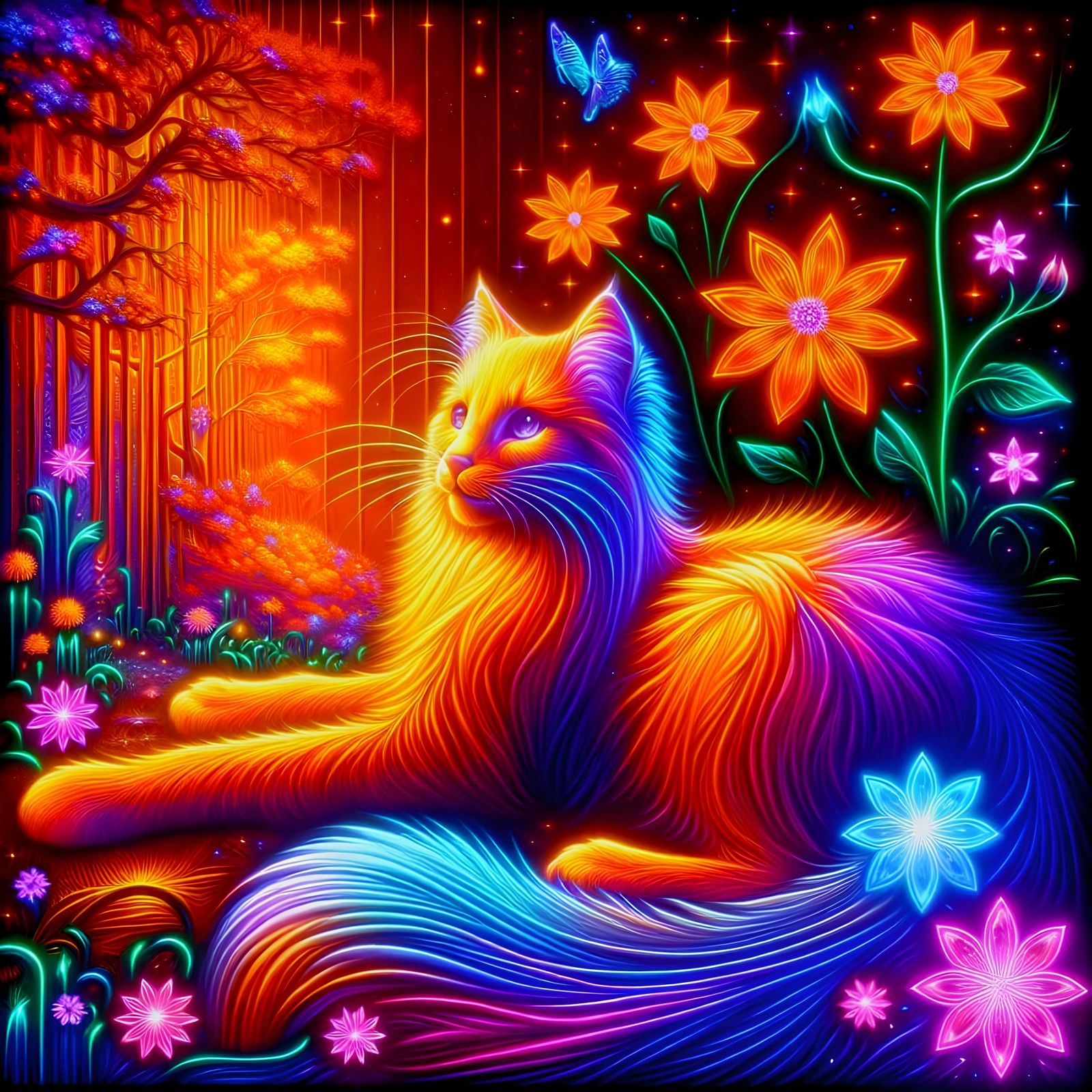 Glowing Feline Enigma in Neon Paradise