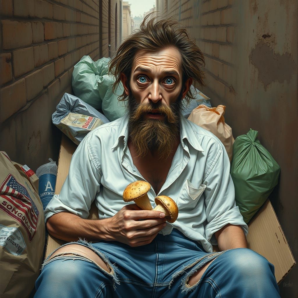 Deranged Psychedelic Outcast in a Desolate Alley