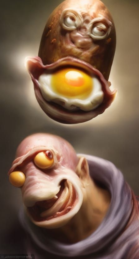 Bizarre Bacon Breakfast Monster in Digital Art