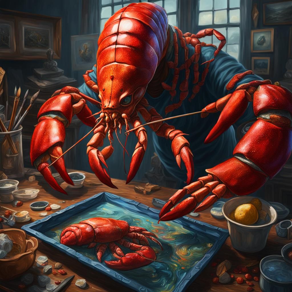 Lobster Artist's Self-Portrait: Detailed Matte Painting