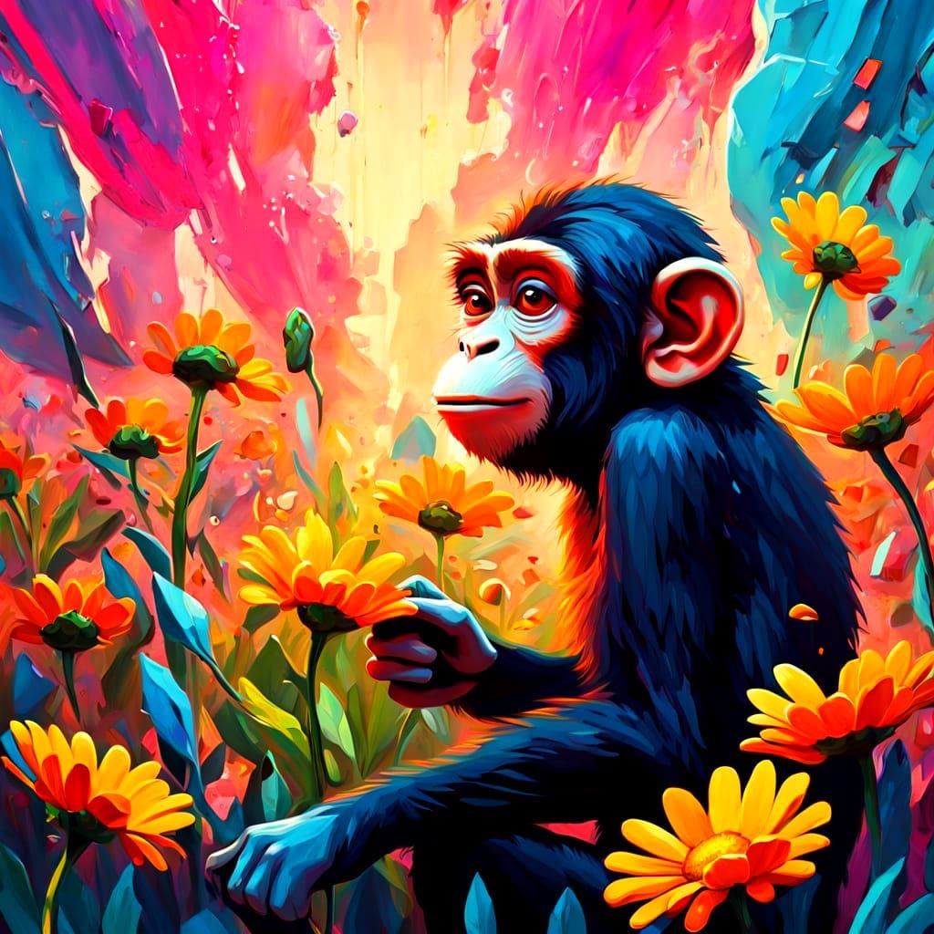 Surreal Monkey Holds Out Vibrant Daisy in Close-Up Portrait