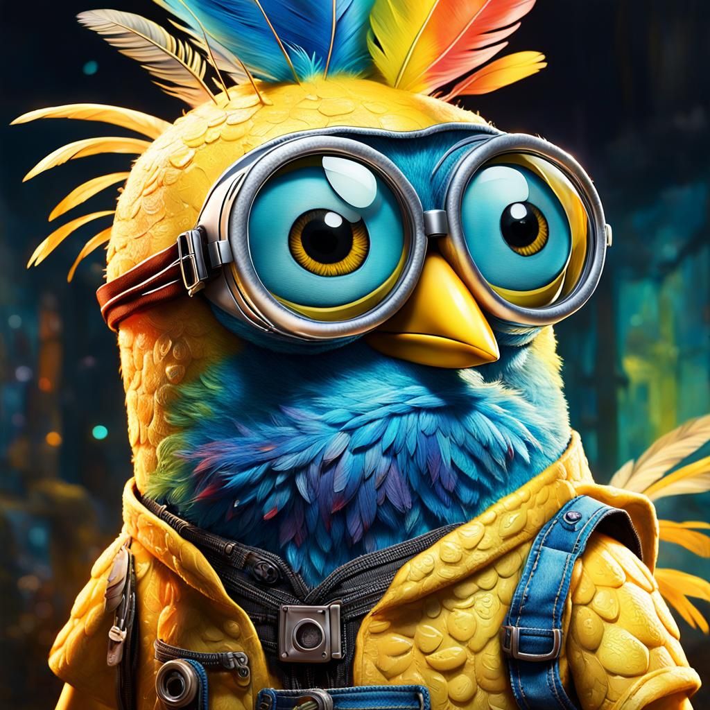 Spongebob Bird Minion: Glowing Digital Art