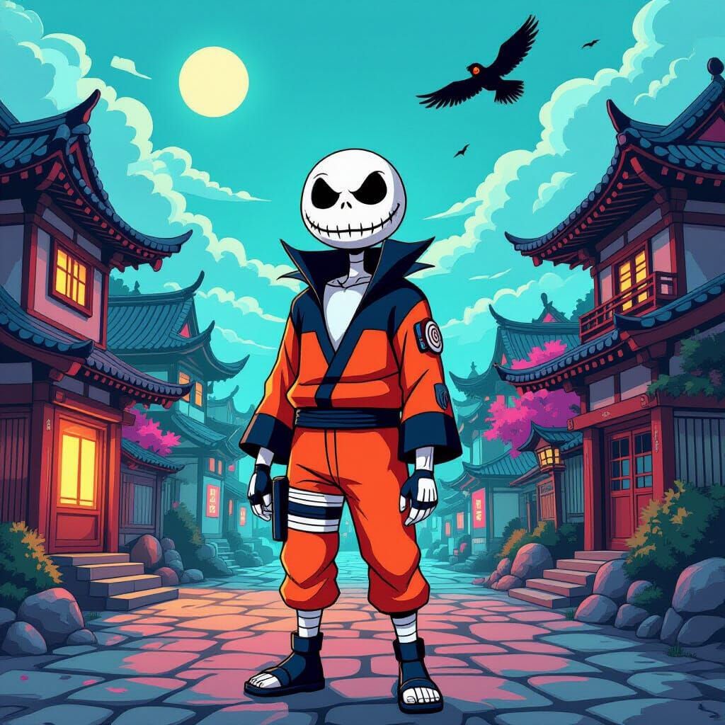Jack Skellington as Naruto in Konoha Village