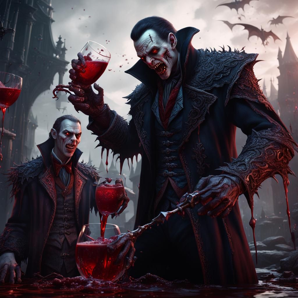 Scary Vampires Drinking Blood in Matte Painting