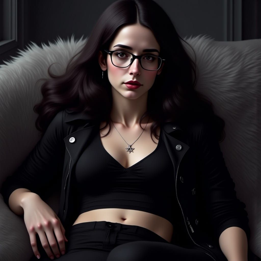 Beautiful Woman Relaxing on Couch at Night