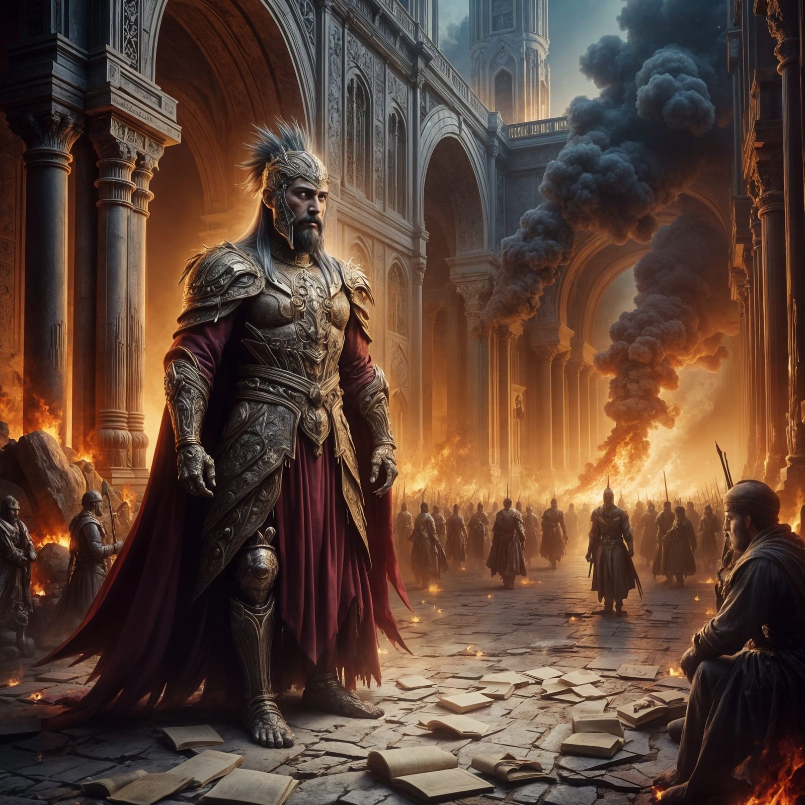 Orientalist Painting of Khan Before Burning Library of Baghd...