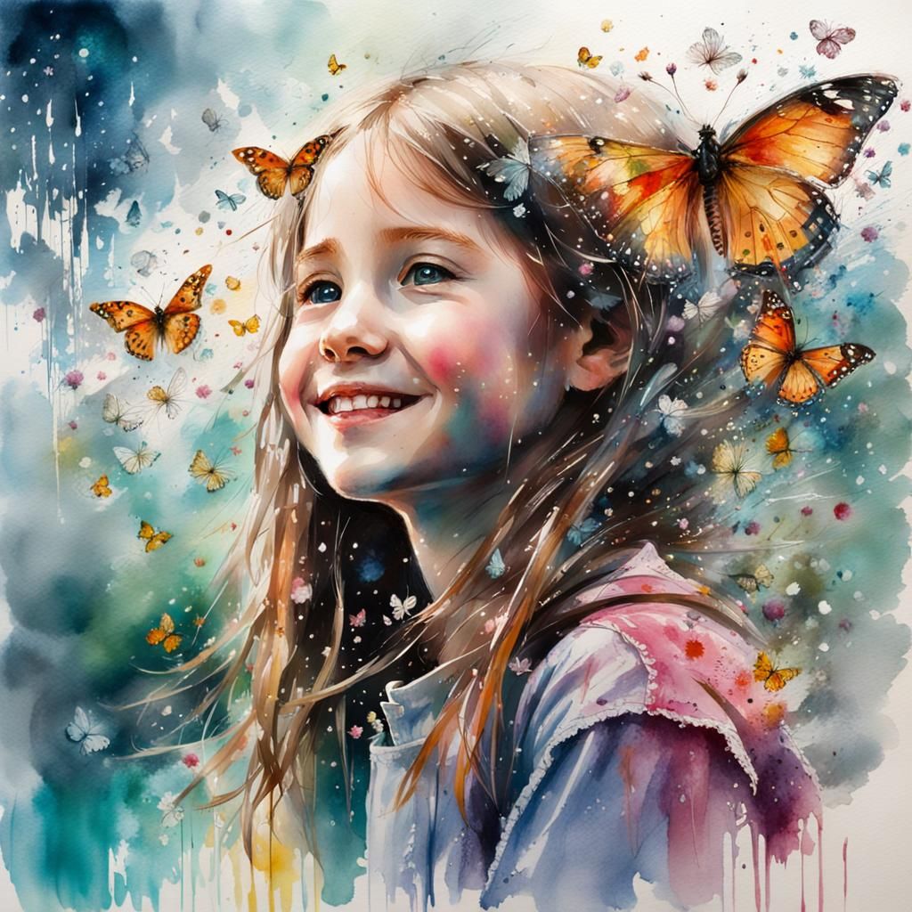 Smiling Girl Surrounded by Spring Blossoms