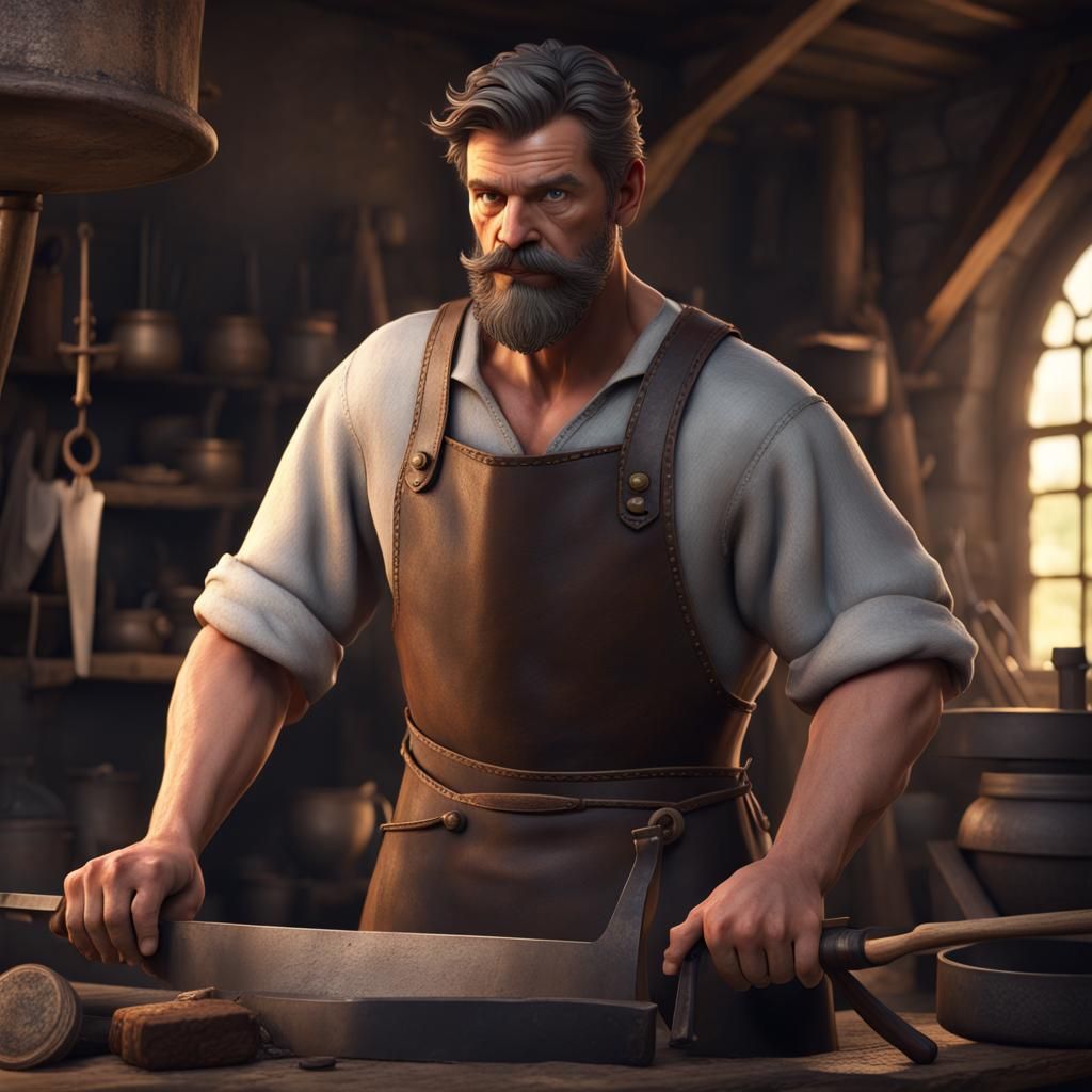 Roman Blacksmith at Anvil: Detailed Matte Painting