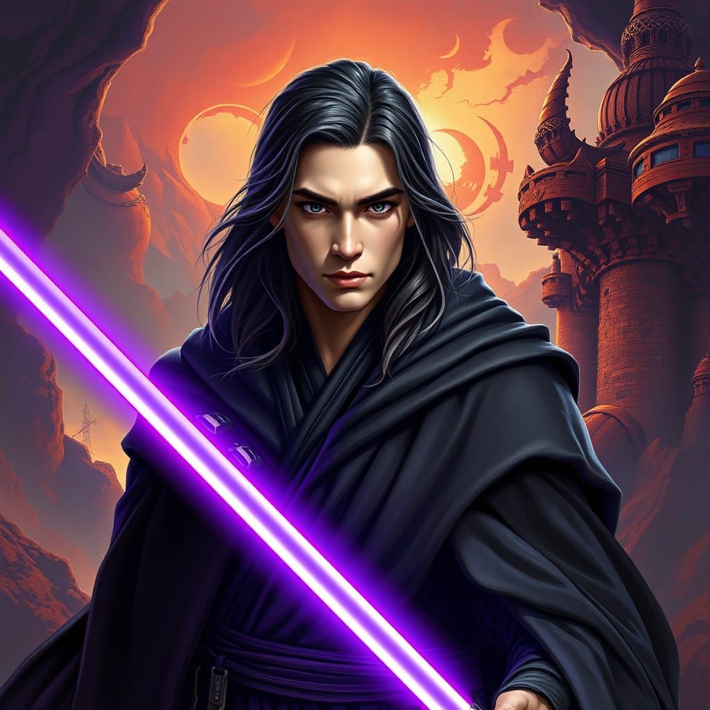 Jedi Knight with Purple Lightsaber in Fantasy Style