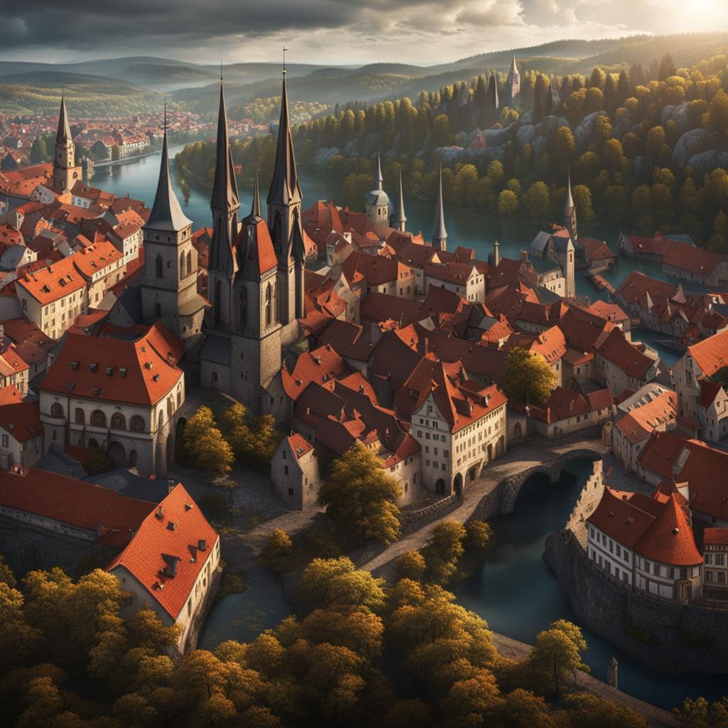 Czech Town Přelouč: Detailed Matte Painting