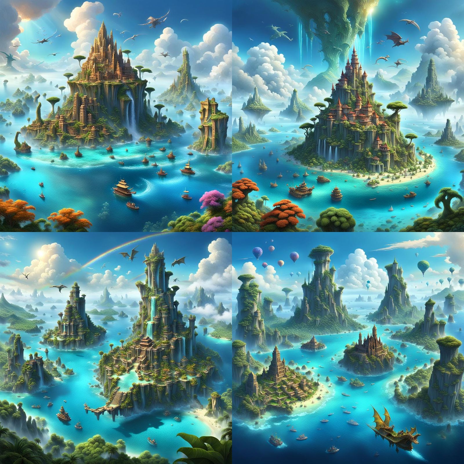 Fantasy Islands with Dragons in 3D Digital Art
