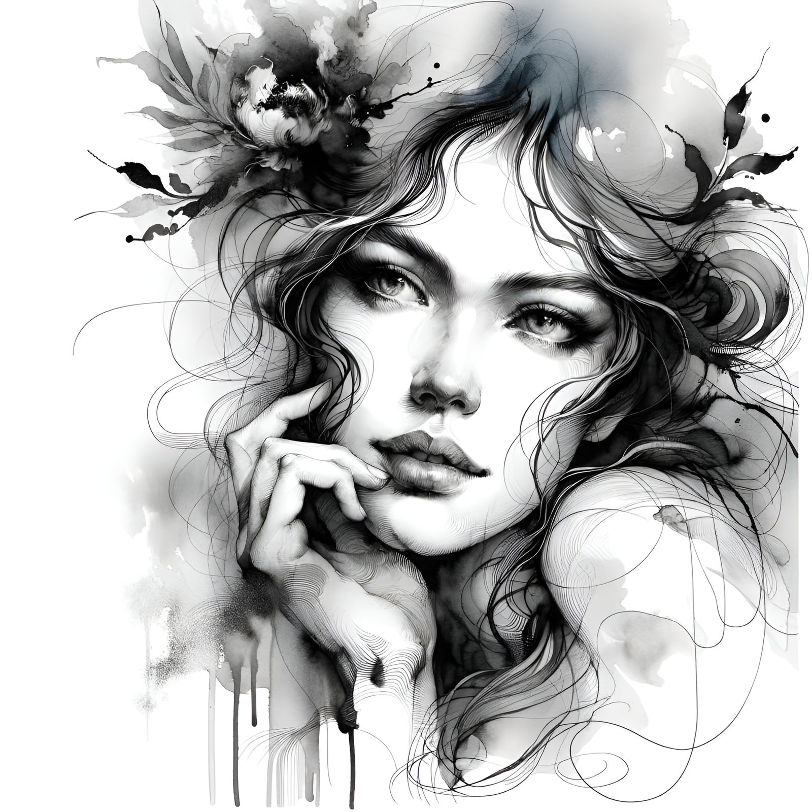 Ethereal Grayscale Portrait of a Beautiful Woman