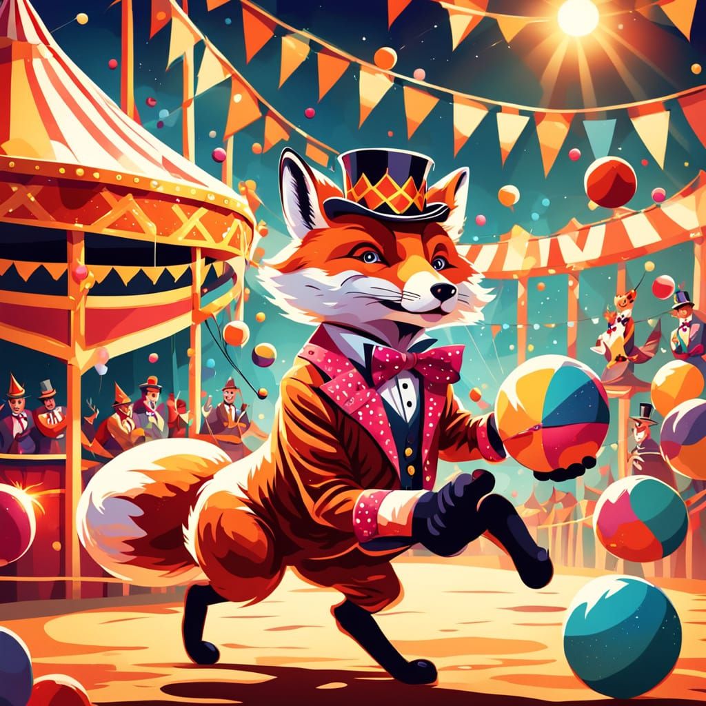 Fox Juggling in a Carnival: Vintage Poster Art