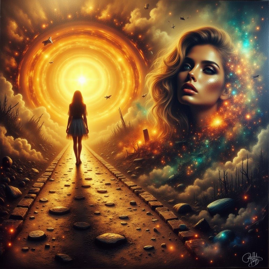 Surreal Post-Apocalyptic Goddess Amidst Golden Light