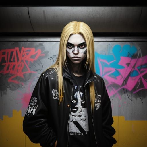 Teen Girl in Urban Subway Art Style