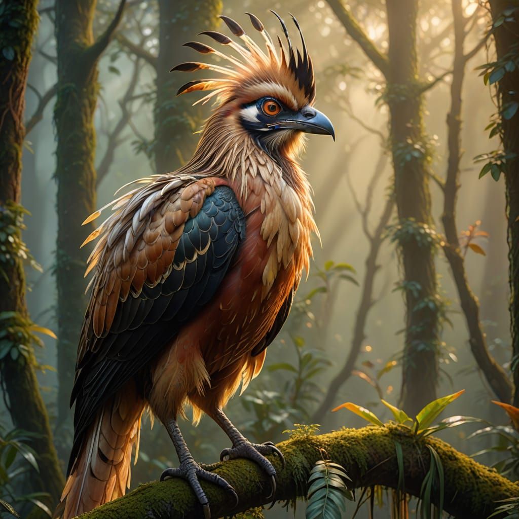 Mystical Hoatzin in Whispers of a Golden Forest
