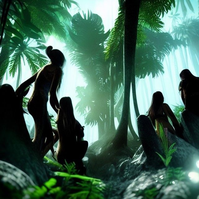 Magical Adventurers in Dense Jungle, Fantasy Landscape